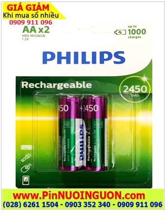 Philips R6B2A245/97; Pin sạc AA 1.2v 2450mAh Philips R6B2A245/97 chính hãng (Vỉ viên)